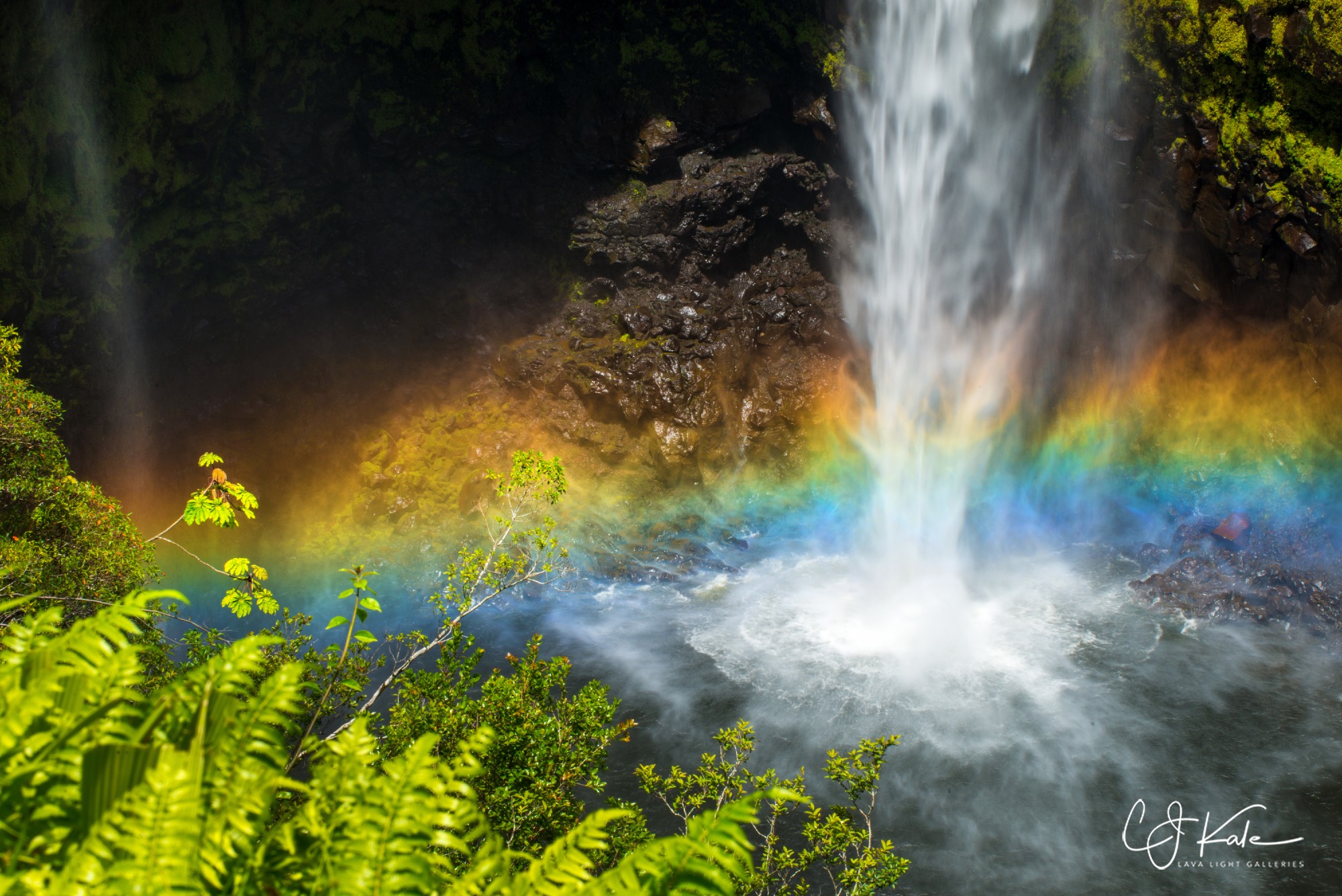 Rainbow caused by a waterfall.