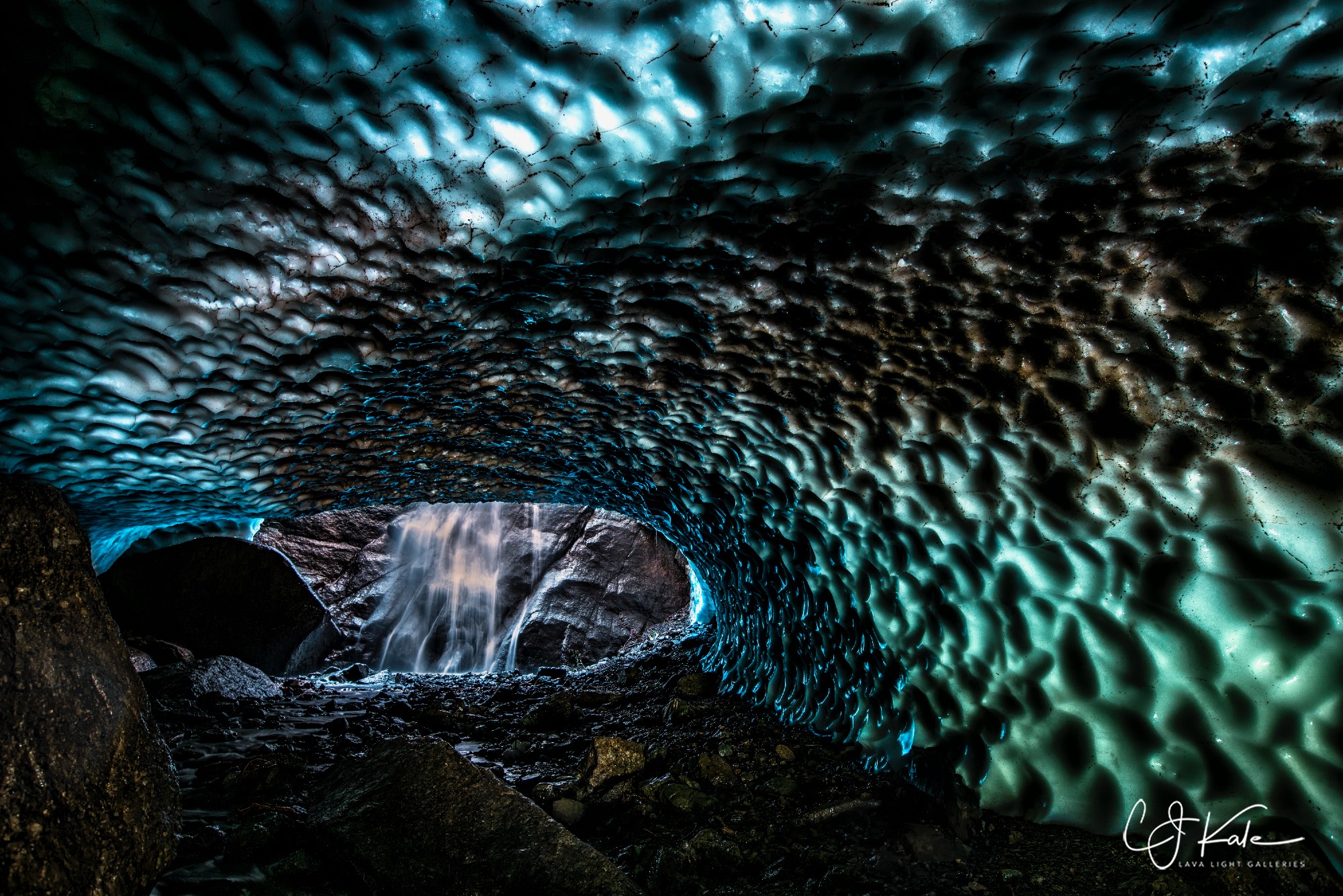 Inside an ice cave.