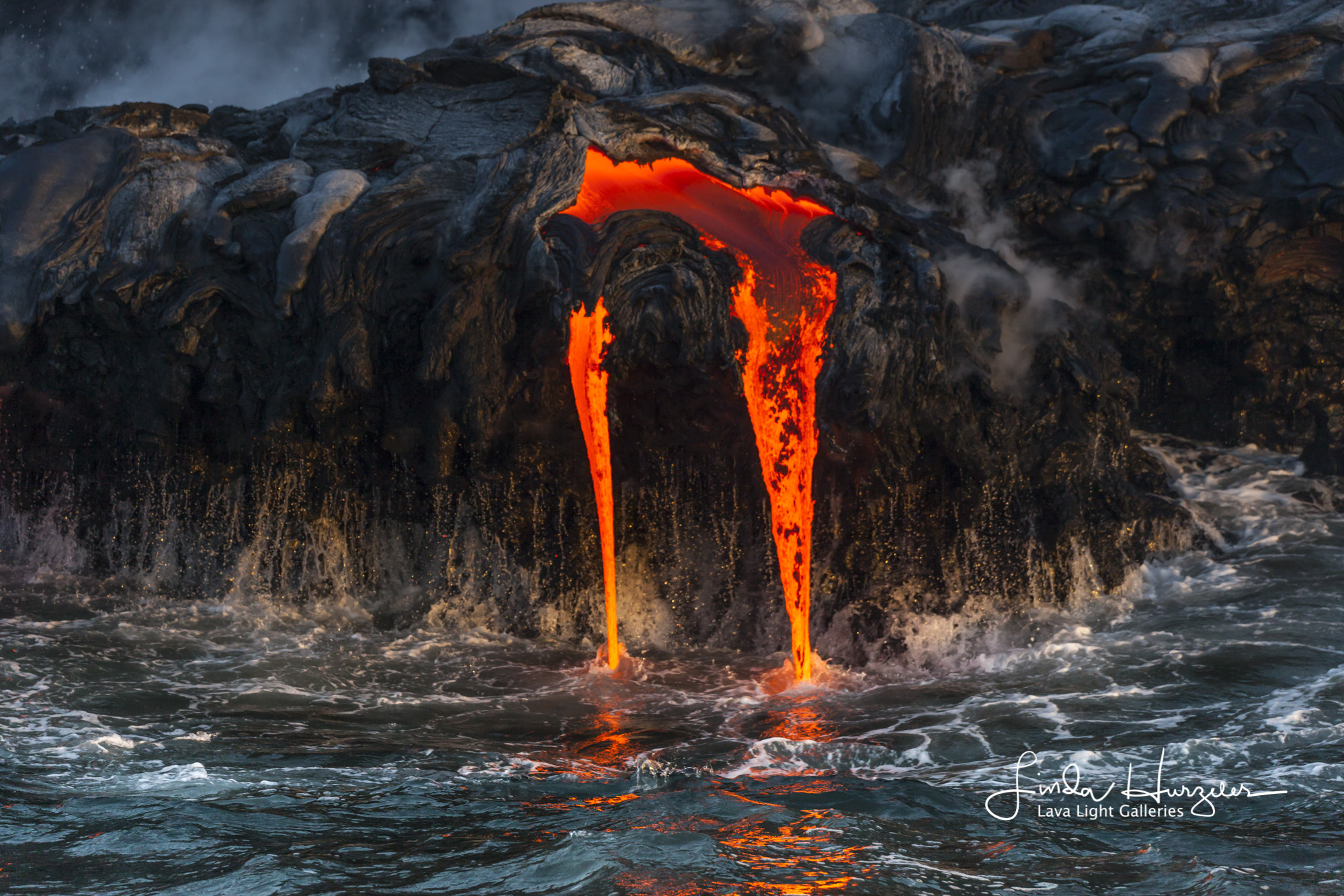 Dripping into the ocean.