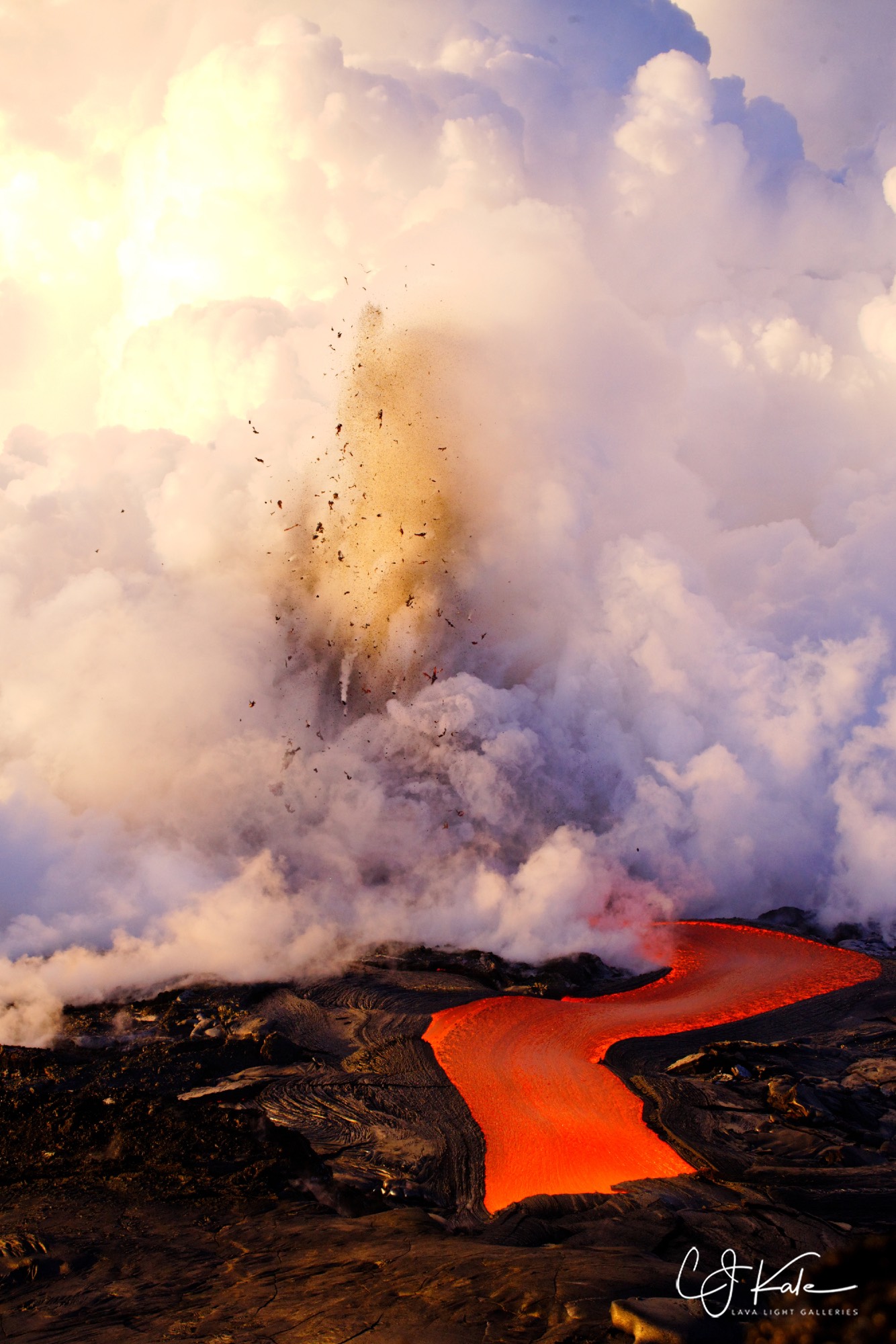 A huge river of lava headed toward the sea.